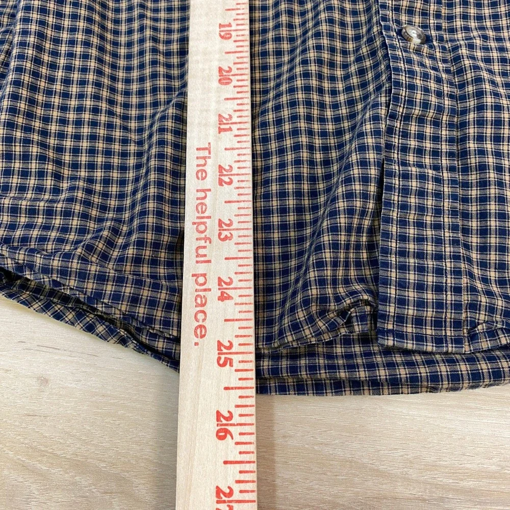 Banana Republic Button Down Men S‎ Plaid Cotton Untucked Fit Navy Blue Classic